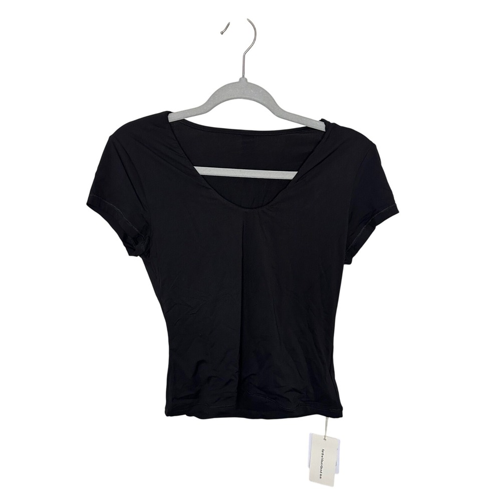Cammense Black Fitted Top Stretch Short Sleeve Casual Tee Shirt Size L